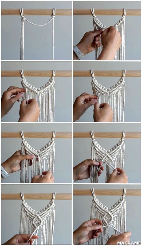 Boho Flower Wall Hanging, Macrame Panel Diy, How To Make Woven Wall Hangings, Macrame Circle Wall Hanging Diy, Macrame Chakra Wall Hanging Tutorial, Macrame Triangle Tutorial, Macrame Tutorial Wall Hanging, Macrame Wall Hanger Pattern, Small Macrame Projects Tutorial