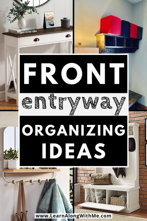 Is your front entryway disappearing under piles of shoes and coats? Here are some front entryway ideas to help get your foyer tidy and organized. From shoe storage racks to hooks that make the most of vertical space, I think you'll find at least a couple ideas on this list to help you out. Will all the ideas work in your home? No. (Some don't work at my house either because of our small split-level entryway.) But I think one of these front entryway ideas will work. Entryway Ideas For Coats And Shoes, Small Entryway Coat And Shoe Storage, Front Door Storage Ideas, Entryway Winter Organization, Kids Entryway Organization, Split Entry Decor, Front Door Organization, Front Entrance Storage, Entry Organization Ideas