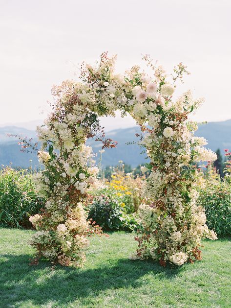 Broken Arch Wedding, Fall Wedding Arbor, Outdoor Wedding Arch Ideas, Floral Arches, Floral Arch Wedding, Wedding Arches, Flowers And Greenery, Ceremony Design, Wedding Arbour