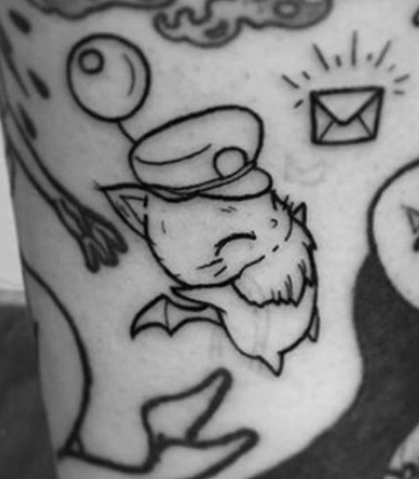 #ff #mooglemaildelivery #moogle #yougotmail #tattoo Moogle Tattoo Ideas, Moogle Final Fantasy Tattoo, Ff15 Tattoo, Moogle Tattoo, Final Fantasy Tattoo Ideas, Ffxiv Tattoo, Minecraft Tattoo, Final Fantasy Tattoo, Plant Tattoos