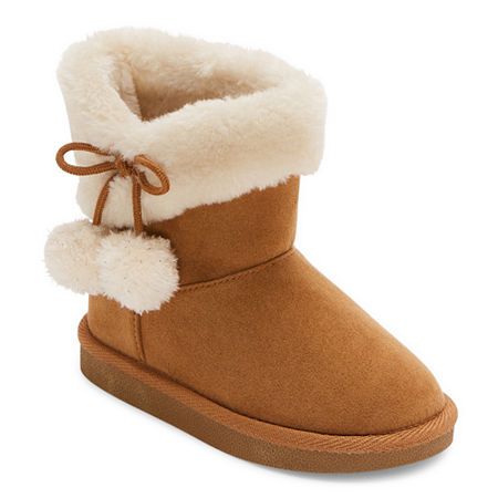 Your girl will love wearing these Thereabouts Lil Willa winter boots for toddlers when cold weather hits. Made from a plush faux fur lining with a pom pom tie and a glittery outer layer, these flat boots also have a comfy memory foam insole. Style them with her favorite sweats or jeans and a graphic sweater.Features: Memory FoamFootwear Technology: Memory Foam InsoleShaft Circumference: 11 InchesBoot Shaft Height: 4 3/4 InchesPlatform Shoe Height: 1 InchShoe Heel Height: 1 InchUpper/Outer Base M Boots Winter, Your Girl, Boots Brown, Flat Boots, Toddler Girls, Brown Boots, Winter Boots, Cold Weather, Toddler Girl