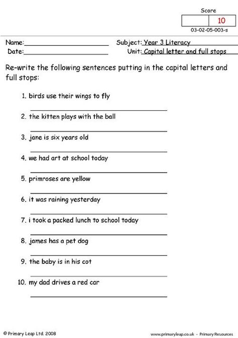 Capital letter and full stops | PrimaryLeap.co.uk Sentence Worksheet For Grade 3, Year 3 English Worksheet, Sentences Worksheet For Class 3, Year 3 Worksheets, Jumbled Sentences Worksheet For Class 3, Capitalization Worksheets 2nd Grade, Punctuation Worksheets For Class 1, Capitalization Worksheets 1st Grade, Jumbled Sentences Worksheets Grade 2