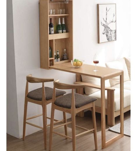 Dining Corner Ideas Small Spaces, Mini Bar Kitchen, Mini Bar Ideas Small Spaces, Modern Bar Table, Wooden Bar Table, Model Dapur, Kitchen Bar Table, Desain Pantry, Wall Mounted Table