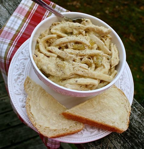 Kelly's Easy Creamy Chicken and Noodles - Wildflour's Cottage Kitchen Reames Chicken And Noodles Stovetop, Chicken And Noodles Stove Top, Reames Chicken And Noodles, Homemade Chicken And Noodles, Easy Chicken And Noodles, Crowd Food, Creamy Chicken And Noodles, Easy Creamy Chicken, Stove Top Chicken