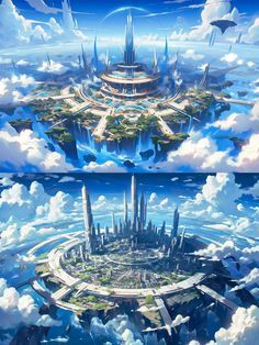 Cloud City Concept Art, Fantasy Water City, Floating City Concept Art, Sky Islands, Cloud City, Floating City, World Design, World Water, Fantasy Castle