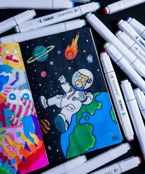 Painting Ideas Notebook, What To Draw With Markers, Cool Marker Drawings, Art Markers Drawing, Sharpie Drawings, Planet Drawing, Doddle Art, Graffiti Doodles, Cute Doodle