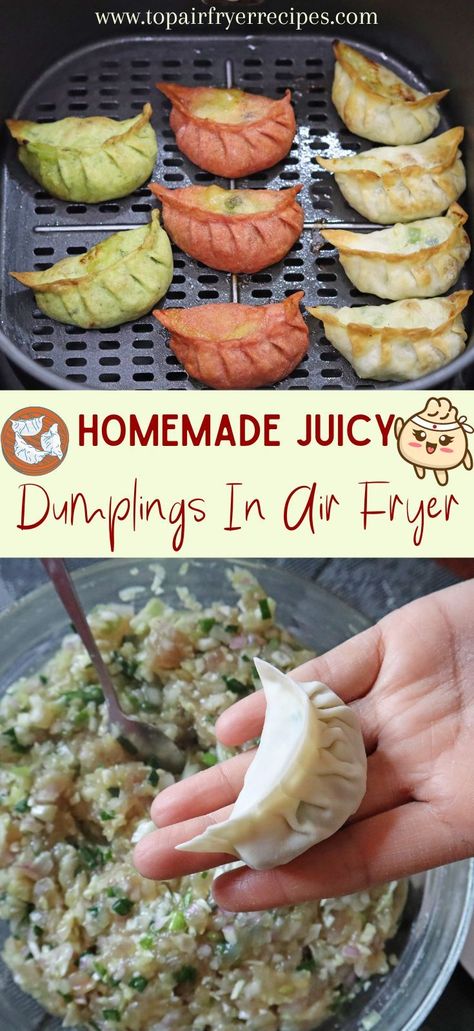 Homemade Dumplings In Air Fryer Dumplings In Air Fryer, Air Fryer Dumplings, Dumplings Homemade, Dumplings From Scratch, Asian Dumplings, Making Dumplings, How To Make Dumplings, Frozen Dumplings, Fried Dumplings