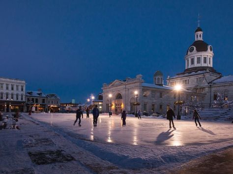 People skating on ice in front of Kingston City Hall at night. Kingston Canada, Queens University, Usa Government, 13 Colonies, Ontario Travel, Queen's University, Kingston Ontario, Usa Country, Thousand Islands