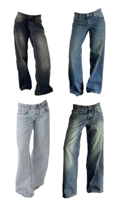 Black, medium wash, light wash, and acid wash low rise jeans from motel rocks. Motel Rocks Baggy Jeans, Motel Rock Jeans, Low Rise Baggy Jeans Outfit Y2k, Motel Rocks Jeans, Motel Jeans, Basics Aesthetic, Low Rise Baggy Jeans Outfit, Jeans Reference, Clothing Folds