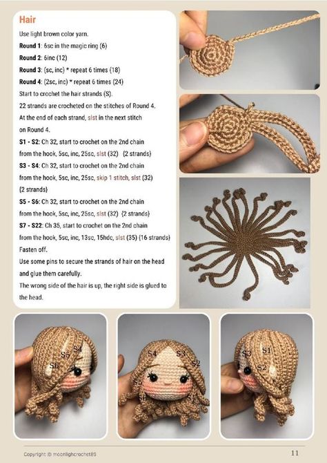 Ballerina Doll Crochet, Crochet Hair Doll, Crochet Doll Hair, Amigurumi Hair, Amigurumi Doll Free Pattern, Crochet Ballerina, Crochet Doll Tutorial, Crochet Tutorial Pattern, Quick Crochet Patterns