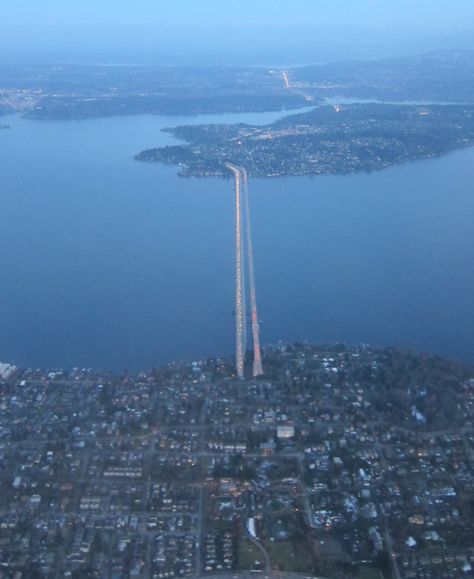 Lake Washington: the I-90 bridge at rush hour, looking east to Mercer Island and Bellevue, from over Seattle. January  2011. Lake Washington Seattle, Mercer Island Washington, Rainy Seattle, Issaquah Washington, Washington State Travel, Lake Washington, Seattle Homes, Evergreen State, Mercer Island