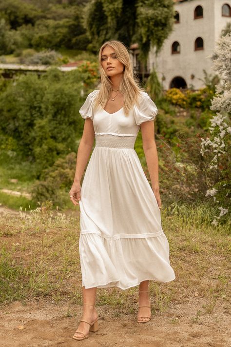 Ivory Midi Dress, Skirt Lining, High Quality Clothing, Skirt Midi, Midi Length Skirts, Inspired Outfits, Flowy Skirt, Waist Length, Flutter Sleeves