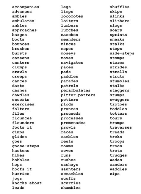 115 ways to say walk - wander, trek, stroll, roam, plod, navigate, mosey, lead, hobble, glide, falter, exercise, dash, careen, burst, advance #walk #write #words #wordplay #meaning #lists Another Word For Walk, Words To Describe Walking, Other Words For Walked, Words For Walking, Other Ways To Say, Descriptive Writing, Writing Challenge, Words To Use, Writing Stuff