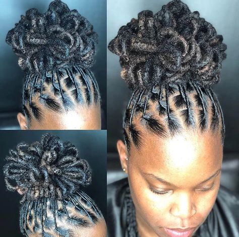 Dread Petals Styles, Locs Hairstyles For Women Petals, Updo Cabello Natural, Edges Laid, Braids And Twists, Hair Braiding Salon, Dreadlocks Styles, Dreads Styles For Women, Loc Updo