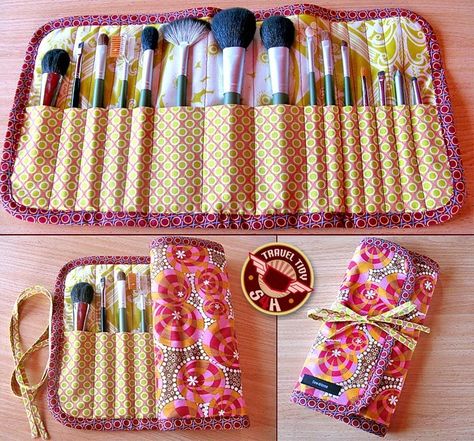 Makeup Brush Case Sewing Pattern FREE - My Handmade Space Diy Makeup Storage Ideas, Diy Brush Holder, Makeup Storage Ideas, Diy Makeup Brush Holder, Makeup Bag Pattern, Diy Makeup Brush, Makeup Brush Roll, Diy Makeup Bag, Makeup Brush Case