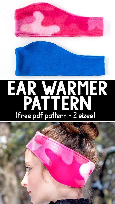 Things To Sew With Fleece, Ear Warmer Headband Sewing Pattern, Cold Weather Sewing Projects, Sewing Ear Warmers, Fleece Headbands Pattern Ear Warmers, Fleece Headband Pattern, Ear Warmer Headband Pattern, Fleece Hat Patterns To Sew, Fleece Ear Warmers Diy