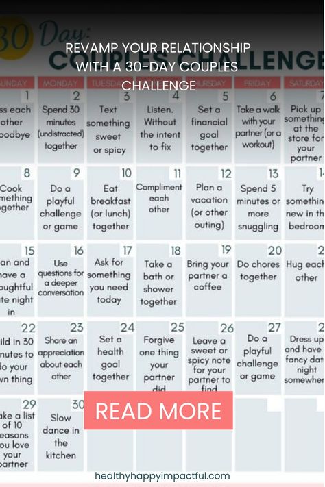 Revamp your relationship with a 30-day couples challenge. Couples Connection, Partner Activities, Couple Challenge, Couples Challenges, Daily Day, Couple Questions, Facts For Kids, Slow Dance, Psychology Today