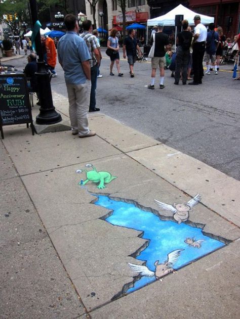 would be quite fun to have this in the kitchen... hehehee 3d Sidewalk Art, 3d Street Painting, Street Chalk Art, Street Art Illusions, David Zinn, Pavement Art, Side Walk, Sidewalk Chalk Art, Sidewalk Art