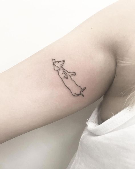 14 Minimalist Tattoo Ideas For Dachshund Lovers | PetPress Daschund Tattoo, Tatoo Dog, Dachshund Tattoo, Minimalist Tattoo Ideas, Inspiration Tattoos, Dainty Tattoos, Tattoo Life, Dachshund Lovers, Dog Tattoo