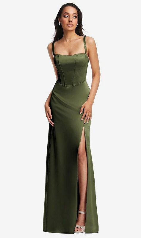 Army Green Bridesmaid Dresses, Olive Color Dress, Olive Gown, Olive Green Formal Dress, Olive Green Prom Dress, Green Dress Formal, Olive Green Bridesmaid Dresses, Corset Maxi Dress, Charmeuse Dress