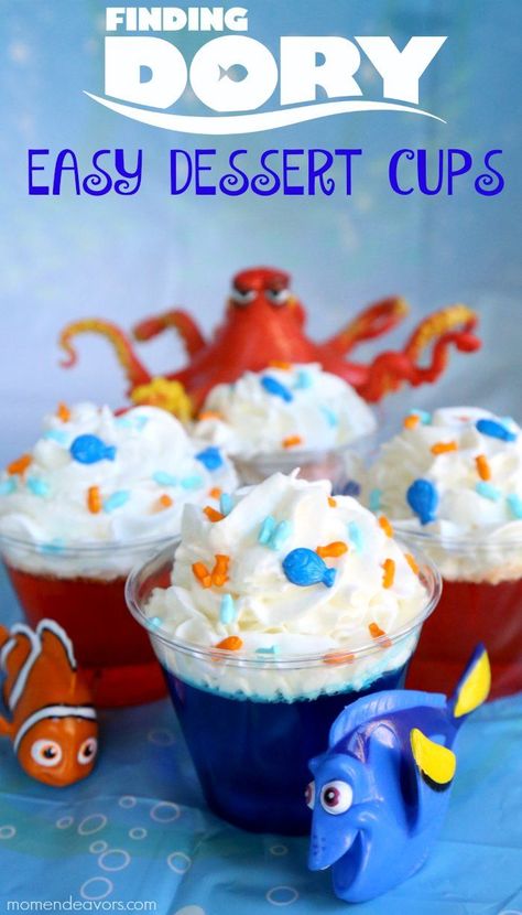 Finding Dory Birthday Party Ideas, Dory Birthday Party Ideas, Easy Dessert Cups, Dory Cupcakes, Finding Dory Cupcakes, Nemo Baby Shower, Finding Dory Birthday Party, Dory Birthday Party, Finding Dory Party