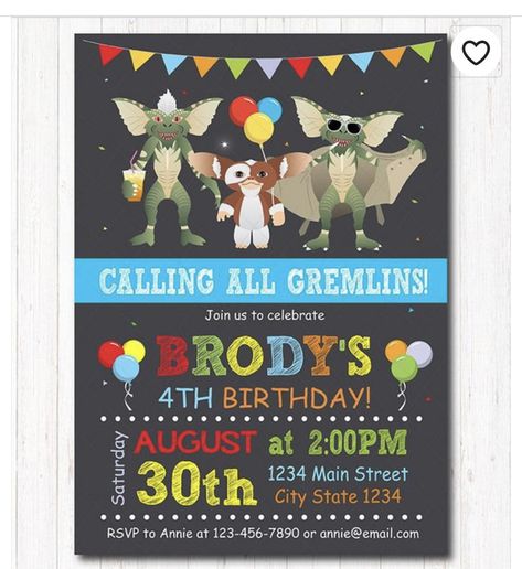 Gremlin Birthday Party, Gremlins Birthday Party, Gremlins Party, Gremlins 1984, Party Printable, 4th Birthday Parties, 9th Birthday, Gremlins, Diy Birthday Gifts