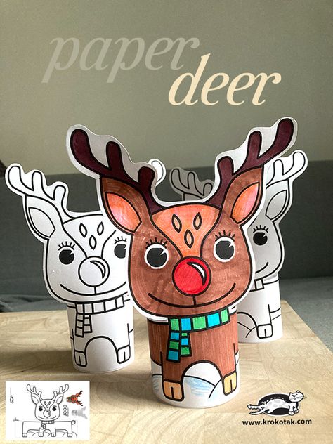 children activities, more than 2000 coloring pages Deer Craft For Kids, Deer Crafts Preschool, Squirrel Scouts, Christmas Kids Crafts, Christmas Printable Templates, Diy Paper Christmas Tree, Simple Holiday Cards, Clay Christmas Decorations, Kindergarten Art Projects