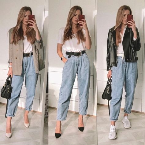 Paperbag Hose, Outfits Con Jeans, Style Parisienne, Look Office, Casual Work Outfits Women, Slouchy Jeans, Design Moda, Casual Day Outfits, Casual Work Outfits