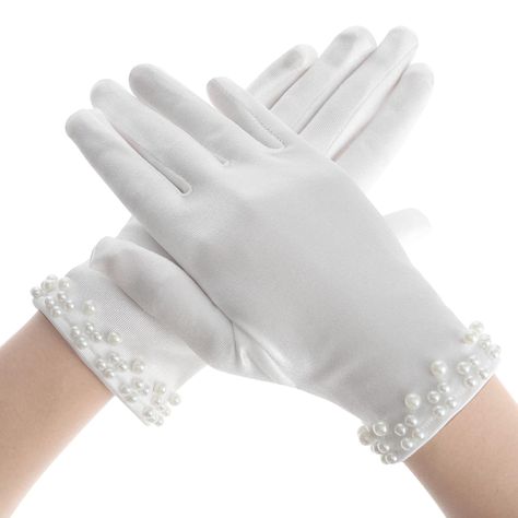 PRICES MAY VARY. High-Quality Material: White gloves women are crafted from a blend of satin fabric, adorned with elegant pearls at the wrist, not only accentuates the slenderness and grace of the hand but also offers a comfortable, wrinkle-resistant. Versatile Style: Tea party accessories for women feature a simple, unadorned style that pairs well with a variety of outfits, making them an ideal accessory for a 1920s Flapper Costume, Halloween parties. The timeless appeal and the delicate pearl Royal Teens, 1920s Flapper Costume, Floral Tea Party, Satin Gloves, Elegant Gloves, Gloves White, Short Satin, Wedding Tuxedo, Girls Gloves