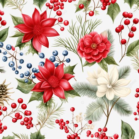 christmas seamless pattern with berries snowflakes and flowers winter patterns christmas seamless Leaf Textiles, Christmas Seamless Pattern, Decoupage Tissue Paper, Transparent Image, Christmas Poinsettia, Watercolor Images, Christmas Packaging, Diy Holiday Decor, Plant Pattern