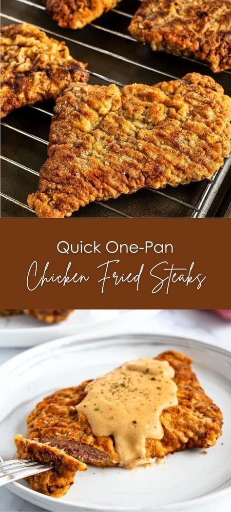 Quick One-Pan Chicken Fried Steaks – Yummy and fully Oven Baked Country Fried Steak, Oven Baked Chicken Fried Steak, Chicken Fried Steaks, Ways To Make Steak, Chicken Fried Steak Pioneer Woman, Easy Country Fried Steak, Fried Cube Steak Recipes, Recipes With Steak, Fried Chicken Steak