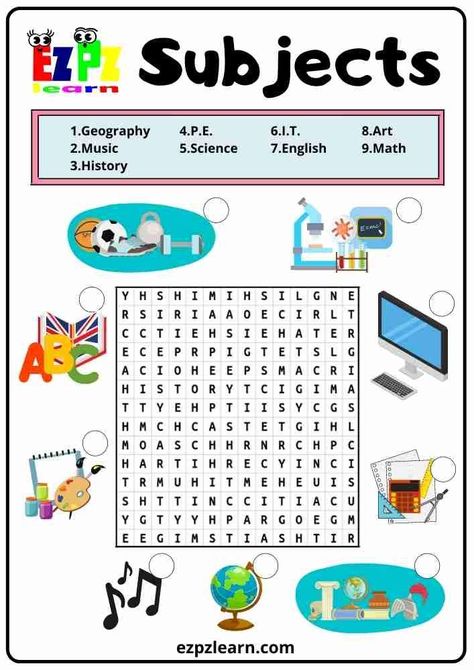 Subject Worksheet, Crosswords For Kids, School Word Search, Free Printable Crossword Puzzles, Game Worksheet, Word Puzzles For Kids, Math Division Worksheets, Classe Harry Potter, Word Games For Kids