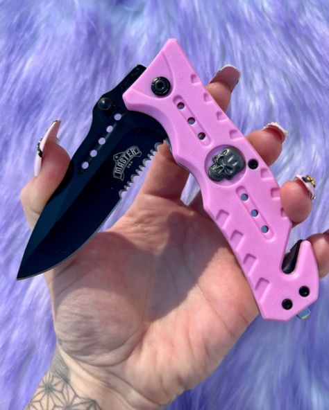 Pink Switchblade, Pink Pocket Knife, Rainbow Knife, Stiletto Knife, Pretty Knives, Karambit Knife, Glass Breaker, Pink Skull, Gothic Accessories