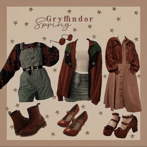 Gryffindor Academia Outfit, Griffyndor Aestethic Outfit, Harry Potter Lookbook, Griffindor Outfits Aesthetic, Harry Potter Outfit Ideas Gryffindor, Gryffindor Clothes Aesthetic, Gryfinndor Outfit, Gryffindor Academia, Gryffindor Outfit Ideas