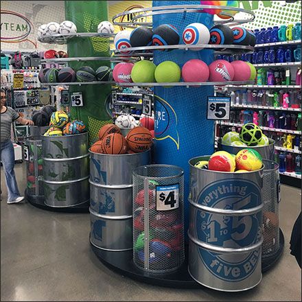 Bulk Bin Display, Sports Store Display, Toy Store Display, Toy Shop Display, Boutique Store Displays, Shelf Frame, Ball Display, Sporting Goods Store, Bicycle Store