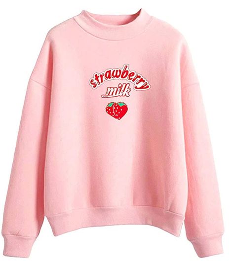 Pastel Hoodie, Hoody Kpop, Kawaii Strawberry, Kawaii Sweatshirt, Kawaii Shirts, Anime Sweatshirt, Turtleneck Sweatshirt, Cute Strawberry, Strawberry Milk