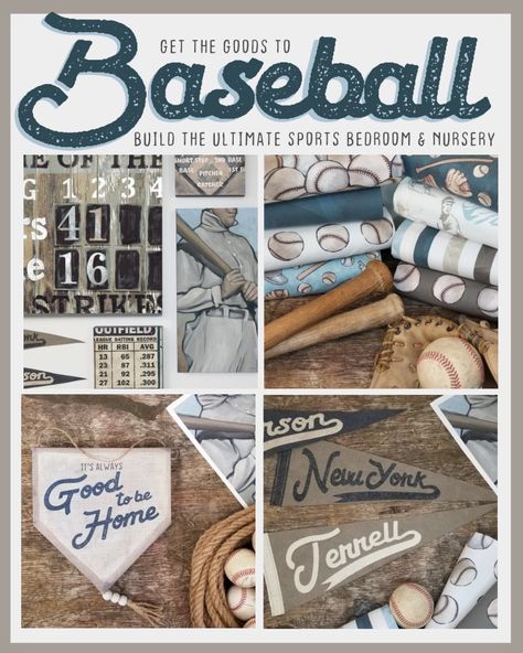 Vintage Baseball Room, Baseball Nursery Theme, Vintage Baseball Nursery, Baseball Room Decor, Sports Room Boys, Baseball Wall Decor, Teen Room Ideas, Baseball Bedroom