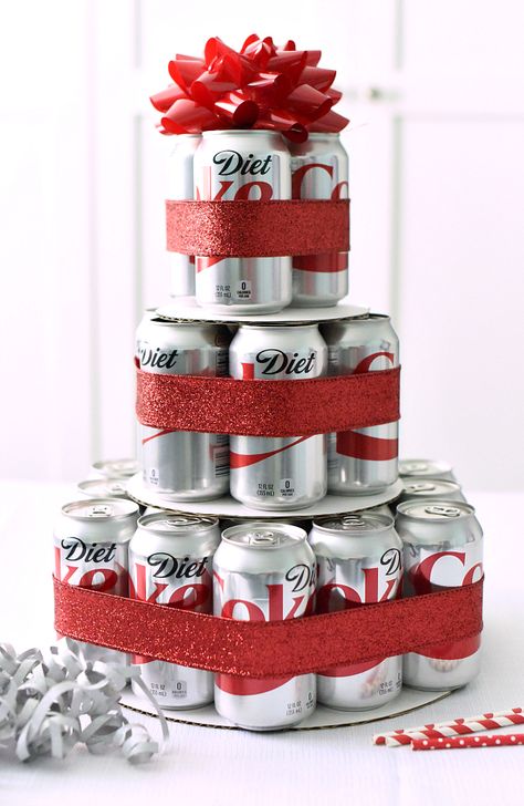 Diet Coke Birthday Gift Idea | Could make this with any flavor of soda Diet Coke Party, Diet Coke Cake, Coke Gifts, Coke Cake, Soda Cake, Cola Cake, Baked Cake, Cake In A Can, Dad Birthday Cakes