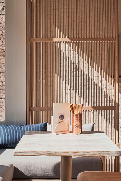 Minimalist Coffee Shop, Japanese Restaurant Interior, Minimalist Coffee, Restaurant Seating, Coffee Shop Aesthetic, Japanese Interior Design, Shop Aesthetic, Timber Furniture, Modern Restaurant