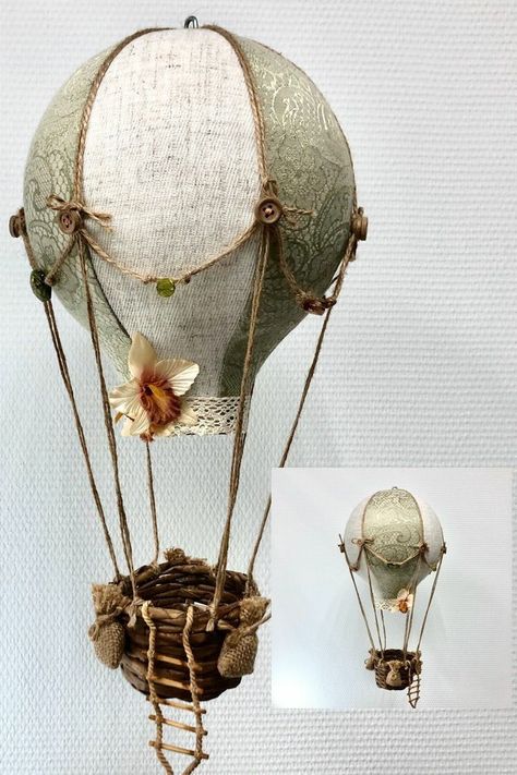 Hot Air Balloon Craft, Diy Hot Air Balloons, Light Bulb Crafts, Romantic Interior, Hantverk Diy, Hot Air Balloon Decorations, Balloon Crafts, Paper Basket, Balloon Diy