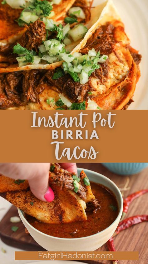 Birria Recipe Instant Pot, Birria Pressure Cooker Recipes, Easy Quesabirria Tacos Recipe, Birria Quesadillas Recipe, How To Make Birria Tacos, Simple Birria Tacos Recipe, Mini Birria Tacos, Birria Quesadillas Tacos, Birria Instant Pot Recipes