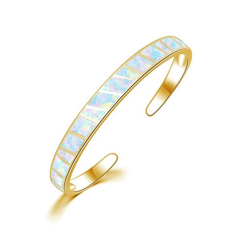 PRICES MAY VARY. Adjustable Size Fit Most Wrist: The cuff is open style and bendable, Flexible enough with a gentle squeeze or slight spreading to adjust it while you need to fit you perfectly Opal Bracelet Size : This cuff bracelet is inlaid with created white fire opal for a unique look. bracelet length: 6 1/2", Width: 8 mm , Diameter: 59 mm , Total Weight: 15.47 g, the bangle bracelet stone size is white fire opal 6x5 mm x 6 pcs (max). Opal is october birthstone, it means the Lucky, hope, pur Bangle Bracelets Gold, Opal Bangle, Gemstone Bangle Bracelets, Womens Cuff Bracelets, Bracelet Stone, Gemstone Bangle, Bracelets Gold, Cuff Bangle Bracelet, Opal Bracelet