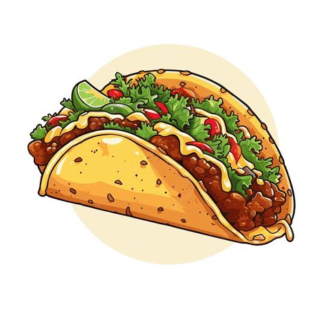 Taco Clipart, Taco Images, Taco Cartoon, Taco Drawing, Tacos Mexicanos, Mexican Tacos, Mexico Food, Food Cartoon, Food Clipart