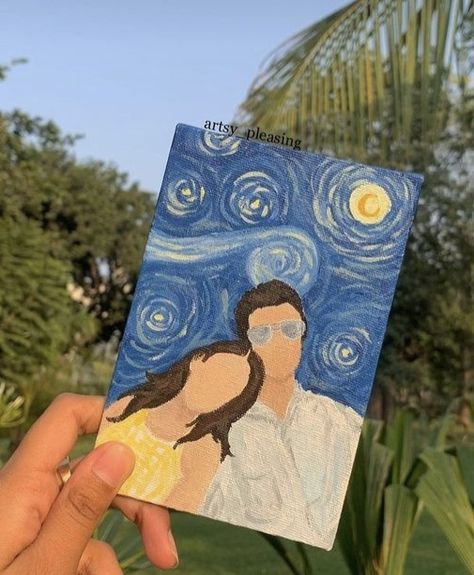 Cuadros Aesthetic, Mini Tela, Couples Canvas Painting, Arte Van Gogh, Faceless Portrait, Small Canvas Paintings, Simple Canvas Paintings, Paper Ring, Small Canvas Art