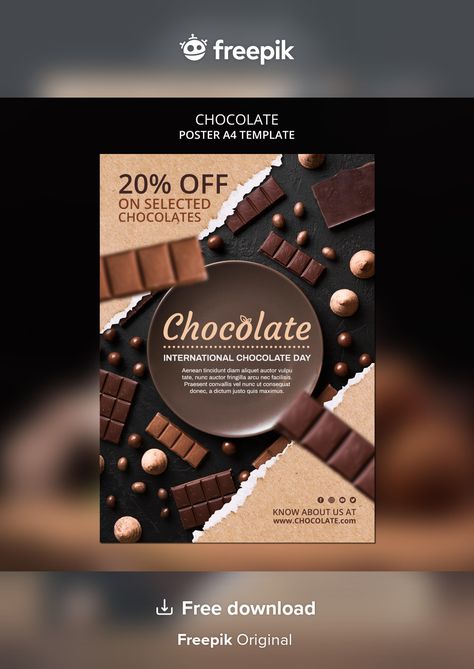 Poster chocolate shop template | Free Psd #Freepik #freepsd #poster #chocolate #branding #product Packaging Layout Templates, Chocolate Advertisement Ideas, Chocolate Poster Design Ideas, Chocolate Advertising Design, Chocolate Poster Design, Chocolate Typography, Chocolate Poster, Chocolate Template, Chocolate Branding