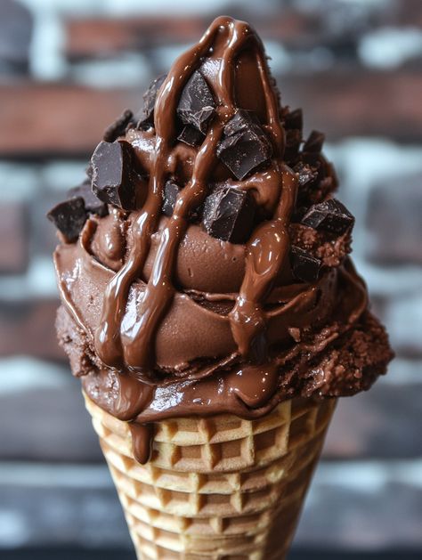 Chocolate Soft Serve Ice Cream:  Base: Creamy, smooth chocolate soft serve made with milk, cream, sugar, cocoa powder, and stabilizers. 𝗙𝗹𝗮𝘃𝗼𝗿 𝗕𝗼𝗼𝘀𝘁:  Extra richness with added cocoa or chocolate syrup.  𝗕𝗿𝗼𝘄𝗻𝗶𝗲𝘀:  Dense, fudgy chocolate brownies made with butter, sugar, eggs, cocoa powder, flour, and chocolate chips. Topping: Cut into chunks and generously sprinkled on top of the soft serve. Chocolate Syrup: Chocolate Soft Serve Ice Cream, Chocolate Syrup Brownies, Chocolate Soft Serve, Fudgy Chocolate Brownies, Brownie Ice Cream, Serve Ice Cream, Frozen Dessert Recipe, Ice Cream Base, Yummy Ice Cream