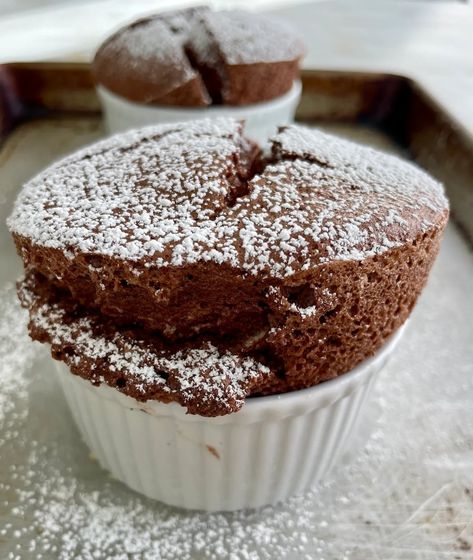 (3) Make-Ahead Chocolate Soufflé (with Pistachio Crème Anglaise) Pistachio Souffle, Custard Sauce, Perfect Dinner Party, Souffle Dish, Candied Almonds, Chocolate Souffle, Romantic Dinner For Two, Chocolate Malt, Small Desserts