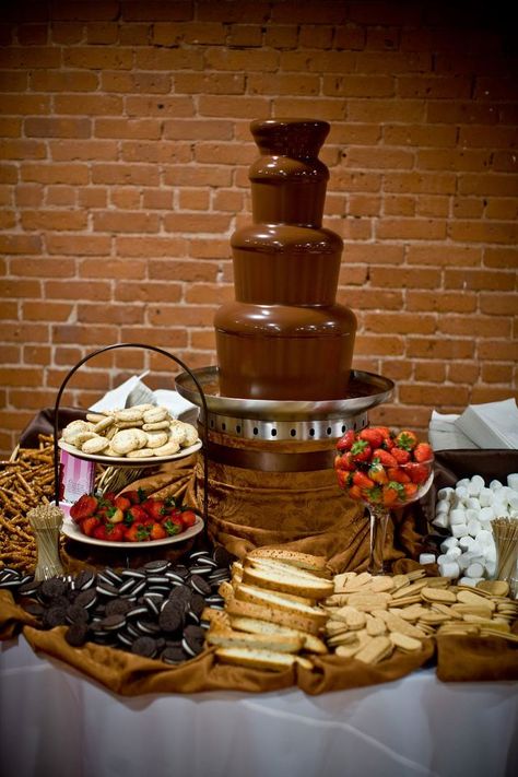 Private Party Chocolate Fountain Bar Ideas Wedding, Sweet Corner Birthday Dessert Tables, Chocolate Fountain Bar, Cheese Fountain, Chocolate Fountain Recipes, Food Cart Business, Entertaining Desserts, Wedding Food Stations, White Chocolate Blondies