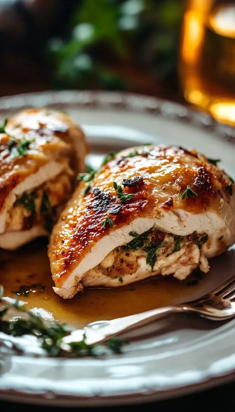 Delight your dinner guests with our Savory and Delicious Stuffed Chicken Breast Recipe! This mouthwatering dish features tender chicken breasts filled with a flavorful mixture of cheese, herbs, and your choice of vegetables. Baked to perfection, these stuffed chicken breasts are not only visually appealing but also packed with flavor. Vegetable Stuffed Chicken, Baked Stuffed Chicken Breast, Chicken Fillet Recipes, Maple Glazed Chicken, Baked Stuffed Chicken, Glazed Chicken Breast, Dinner Sunday, Food Essentials, Stuffed Chicken Breast Spinach