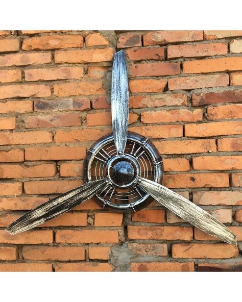 Industrial Air Plane Propeller Metal Wall Clock Plane Propeller, Propeller Wall, Wind Ornaments, Industrial Decoration, Yellow Clocks, Red Clock, Airplane Propeller, Aircraft Propeller, Wrought Iron Wall Decor